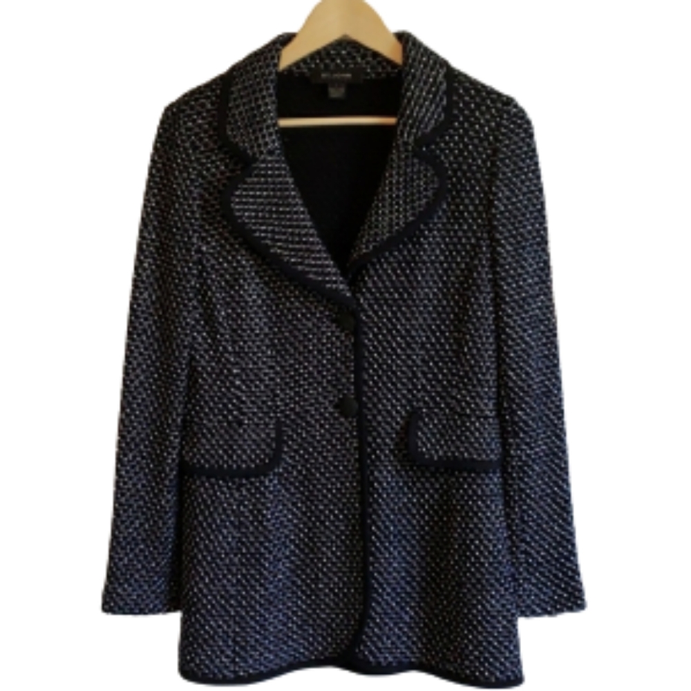 $1800 ST. JOHN Black Label Black and White Blazer Sweater Jacket Classic Knit